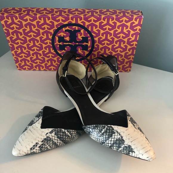 Tory Burch Shoes - Tory Burch V-Cut Ankle Strap Python Flats